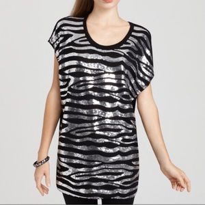 MICHAEL KORS BLACK & SILVER OVERSIZED ZEBRA PRINT SEQUIN TOP